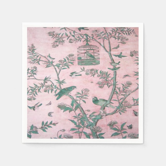 Serviette En Papier Découpage Chinoiserie rose (Devant)
