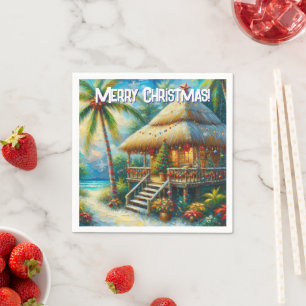 Serviette En Papier Découpage d'arbre de Noël de la cabane tropicale