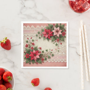 Serviette En Papier Découpage de bordure florale de poinsettia en dent