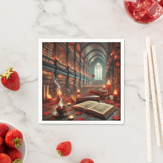 Serviette En Papier Découpage de la bibliothèque enchantée Whimsigoth  (En situation)