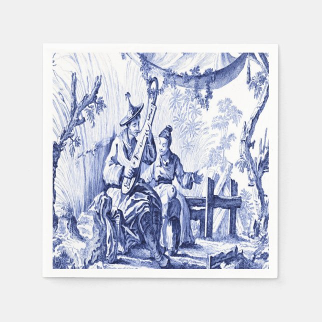 Serviette En Papier Découpage de la Chinoiserie bleue et blanche (Devant)