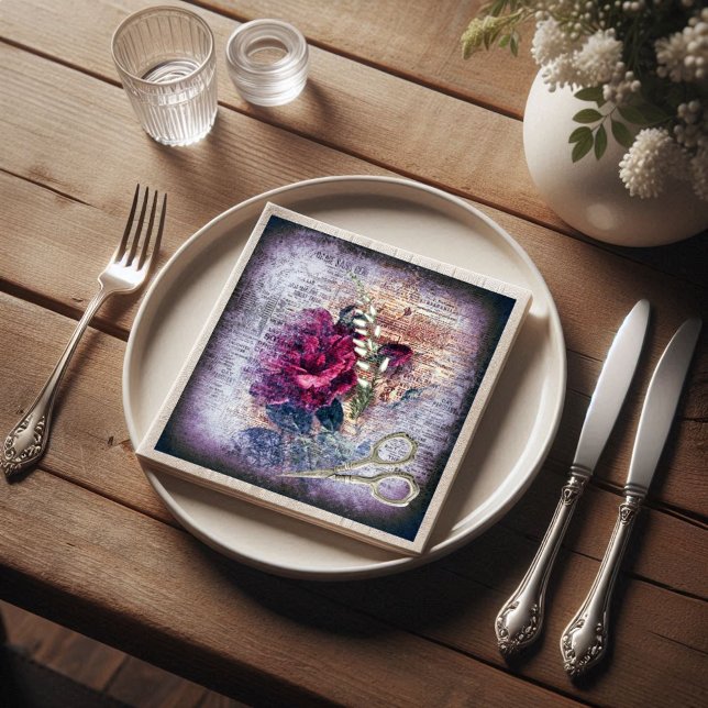 Serviette En Papier Découpage de l'Ephémère Florale Rose Rouge (Créateur téléchargé)