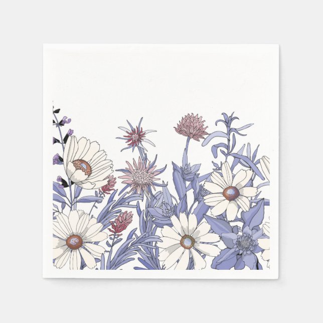 Serviette En Papier Découpage des Fleurs sauvages d'aquarelle bleu bla (Devant)