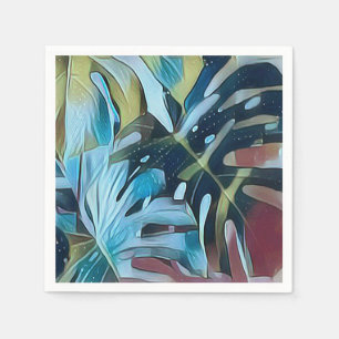 Serviette En Papier Découpage Feuille de Monstera Moderne Bleu et Mood