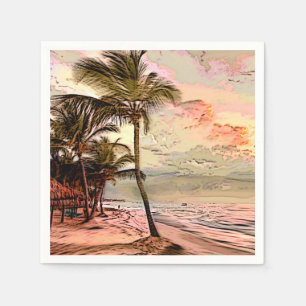 Serviette En Papier Découpage vintage Sunrise Beach Palm Trees