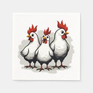 Serviette En Papier Découpe rétro de trois poules françaises au milieu