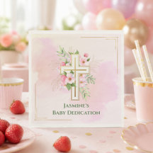 Dédicace de bébé à la croix florale aquarelle rose
