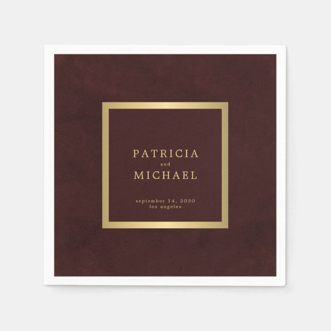 Serviette En Papier Deep burgundy gold wedding bride and groom (Devant)