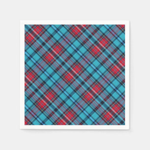 Serviette En Papier Deep Indigo, Aqua, Rouge et nuances de carreau ble