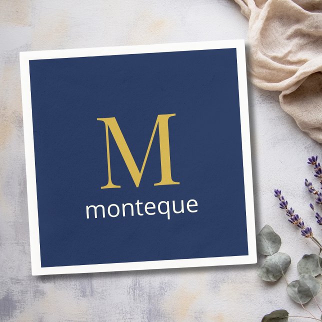 Serviette En Papier Deep Navy Gold Monogram Personalized Name Luxury  (Créateur téléchargé)