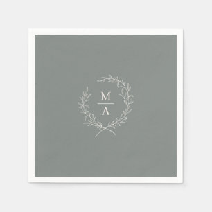 Serviette En Papier Deep Sage Simple Elegant Laurel Wreath Monogramme