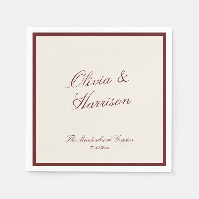 Serviette En Papier Deep Wine Classic Calligraphy Old Money Wedding (Devant)