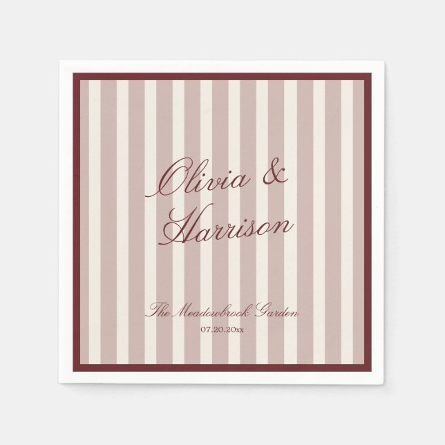 Serviette En Papier Deep Wine Old Money Striped Wedding Napkins (Devant)