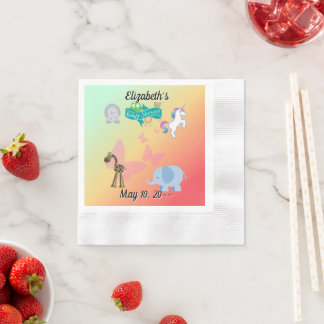 Serviette En Papier Défilé d'animaux fantaisistes Vert Jaune Orange
