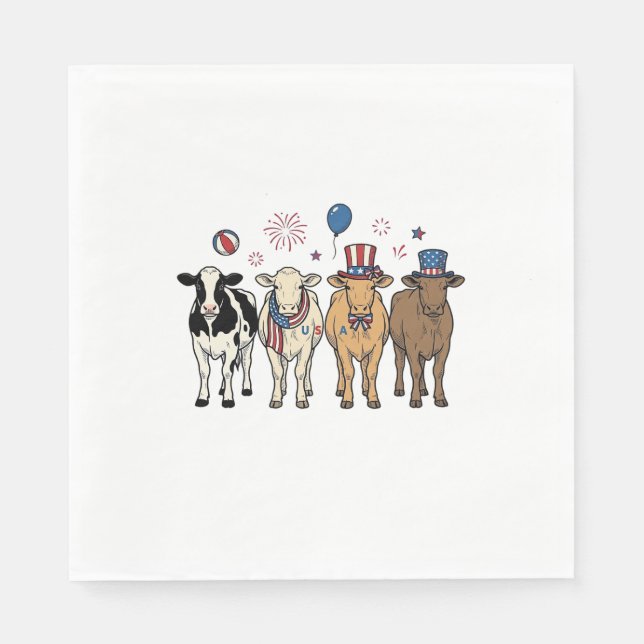 Serviette En Papier Défilé de vaches patriotiques dessin vintage pour  (Devant)