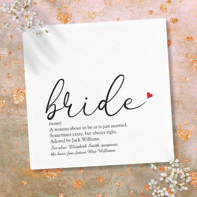 Serviette En Papier Définition de Chic Bride, Script de Baby Shower Am (Chic Bride Definition Bridal Shower Script Fun Napkins)