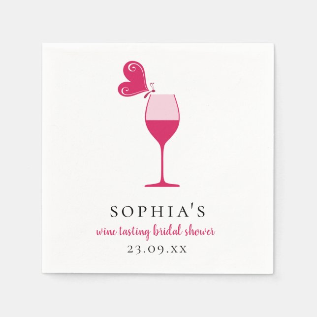 Serviette En Papier Dégustation de vin rosé papillon Shower de mariage (Devant)