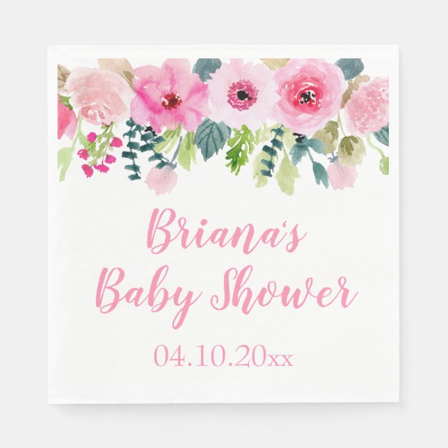 Serviette En Papier Déjeuner Baby shower Floral rose moderne (Devant)