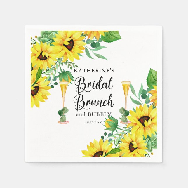 Serviette En Papier Déjeuner de mariage & Bubbly Shower Boho Tournesol (Devant)