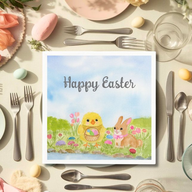 Serviette En Papier Déjeuner de Pâques avec poussin lapin de Pâques (Créateur téléchargé)