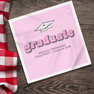 Serviette En Papier Déjeuner personnalisé Pink Retro Graduation Party