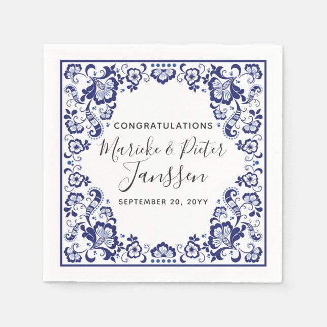 Serviette En Papier Delft Blauw Delft Blue Hollandais Mariage Dîner (Devant)