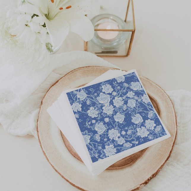 Serviette En Papier Delft Blue White Chinoiserie Bird Peonies Garden (Créateur téléchargé)