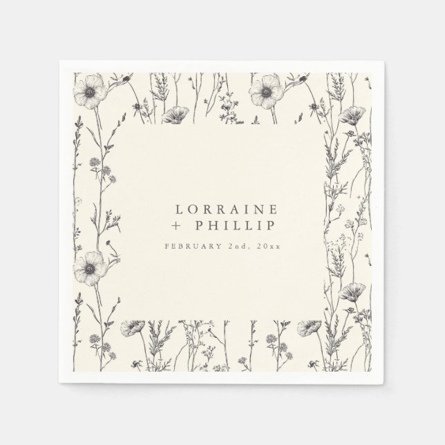 Serviette En Papier Délicat automne fleurs sauvages mariage serviette (Devant)