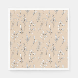 Serviette En Papier Délicat feuille tiges feuillage art ligne tan beig