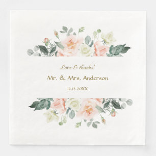 Serviette En Papier Délicat Mariage Aquarelle Bleu Fleurs blanches