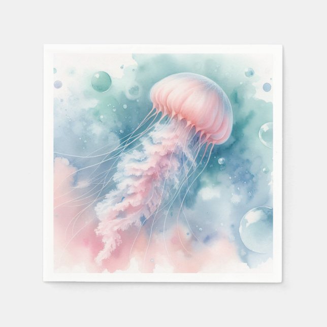 Serviette En Papier Délicat Pink Aquarelle Jellyfish Découpage (Devant)