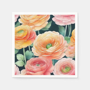 Serviette En Papier Délicat Ranunculus Fleurs Aquarelle