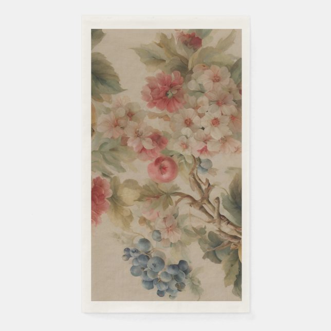 Serviette En Papier Delicate Flowers and French Fruits. Painted Style (Devant)