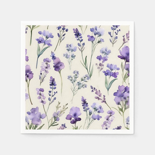 Serviette En Papier Delicate Lavender Dream aquarelle Floral (Devant)
