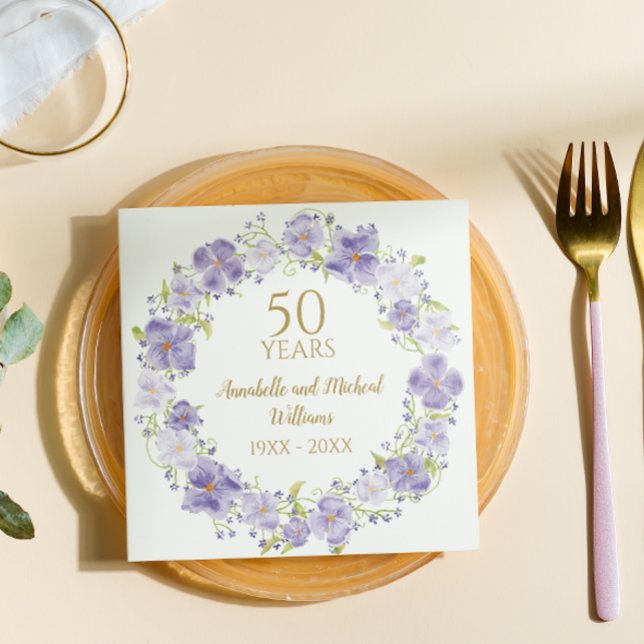 Serviette En Papier Delicate Lavender Floral Garland 50e Mariage (Créateur téléchargé)