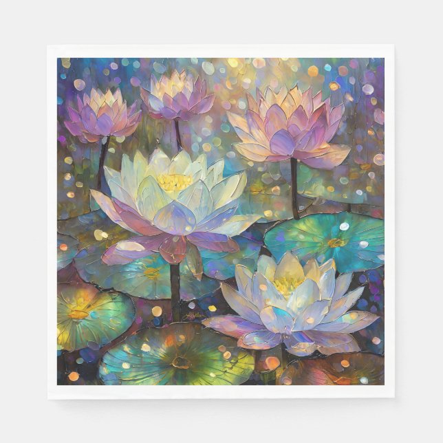 Serviette En Papier Delicate Lotus Flowers Blossoming in the Snow (Devant)