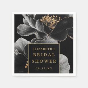 Serviette En Papier Délicieux Élégant Mariage Floral Noir Et Or