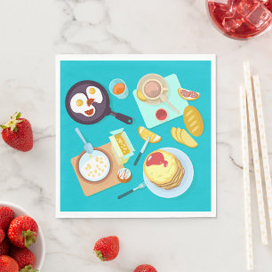 Serviette En Papier Délicieux petit déjeuner Pancakes Oeufs Café