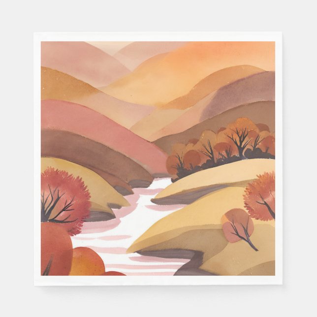 Serviette En Papier Demeure d'Automne | Paysage aquarelle de feuillage (Devant)