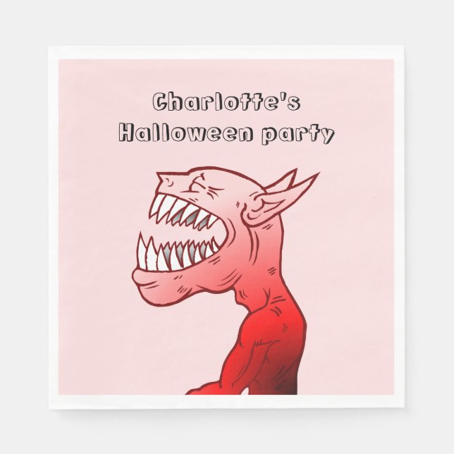 Serviette En Papier Demon d'Halloween sur une Napkin en papier (Devant)