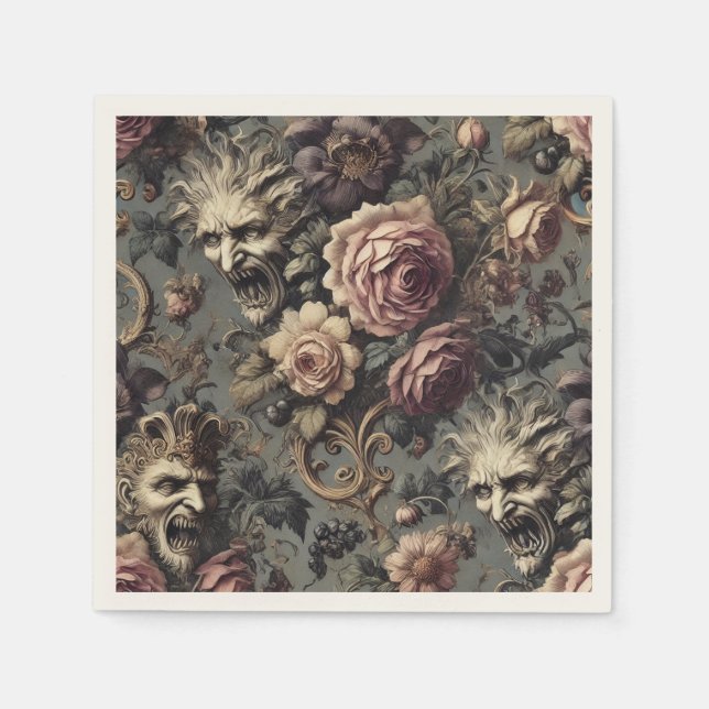 Serviette En Papier Demons of Delinquency – Gothic Floral Design (Devant)