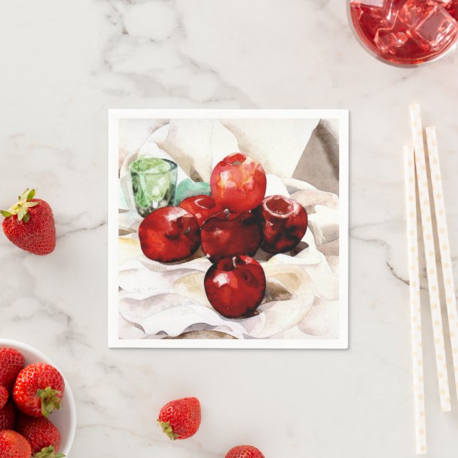 Serviette En Papier Demuth - Pommes et verre vert (En situation)