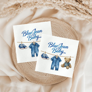 Serviette En Papier Denim Bear Clothesline Boy Blue Jean Baby shower