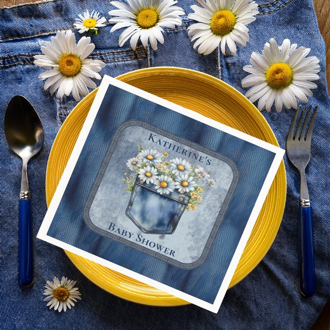 Serviette En Papier Denim Blue Jean | Baby shower floral de Daisies (Blue Jean Pocket Denim and Daisies Baby Shower Paper Napkins)