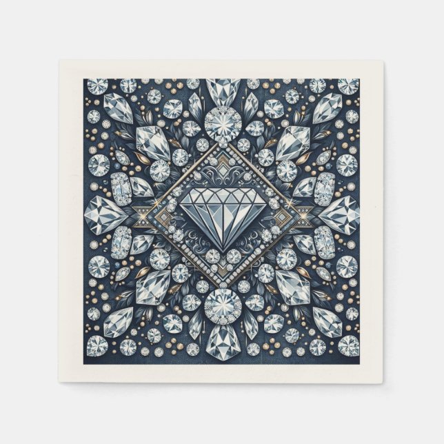 Serviette En Papier Denim & Diamonds Glam Bling Anniversaire (Devant)