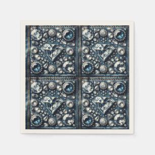Serviette En Papier Denim & Diamonds Glam Bling Bijoux Fête d'annivers