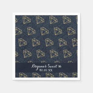 Serviette En Papier Denim & Diamonds Gold & Blue Glam Party