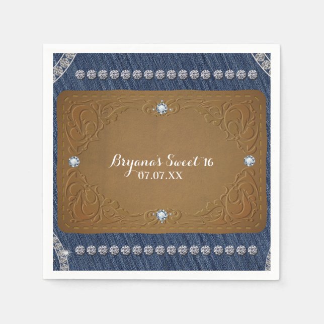 Serviette En Papier Denim & Diamonds Jeans Étiquette Glam Party (Devant)