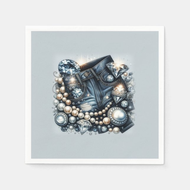 Serviette En Papier Denim Diamonds & Pearl Jeans Bling Party (Devant)