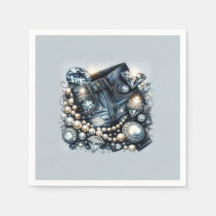 Serviette En Papier Denim Diamonds & Pearls Jeans Bling Party